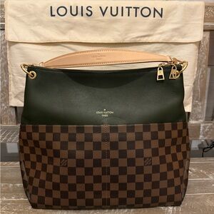 Authentic Louis Vuitton Maida Hobo Damier Ebene Hobo Tote Bag Khaki N40366